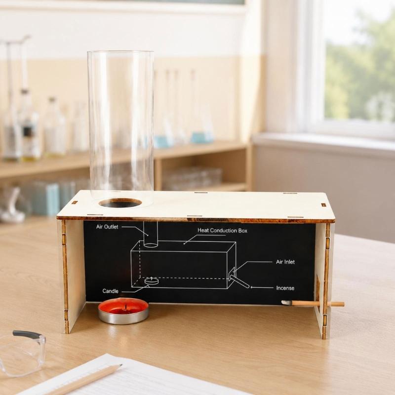 Wind Formation Demonstration Apparatus With Wooden Slotted Box and Clear Outlet Tube, Hands-On Airflow Science Activity for Classroom Learning