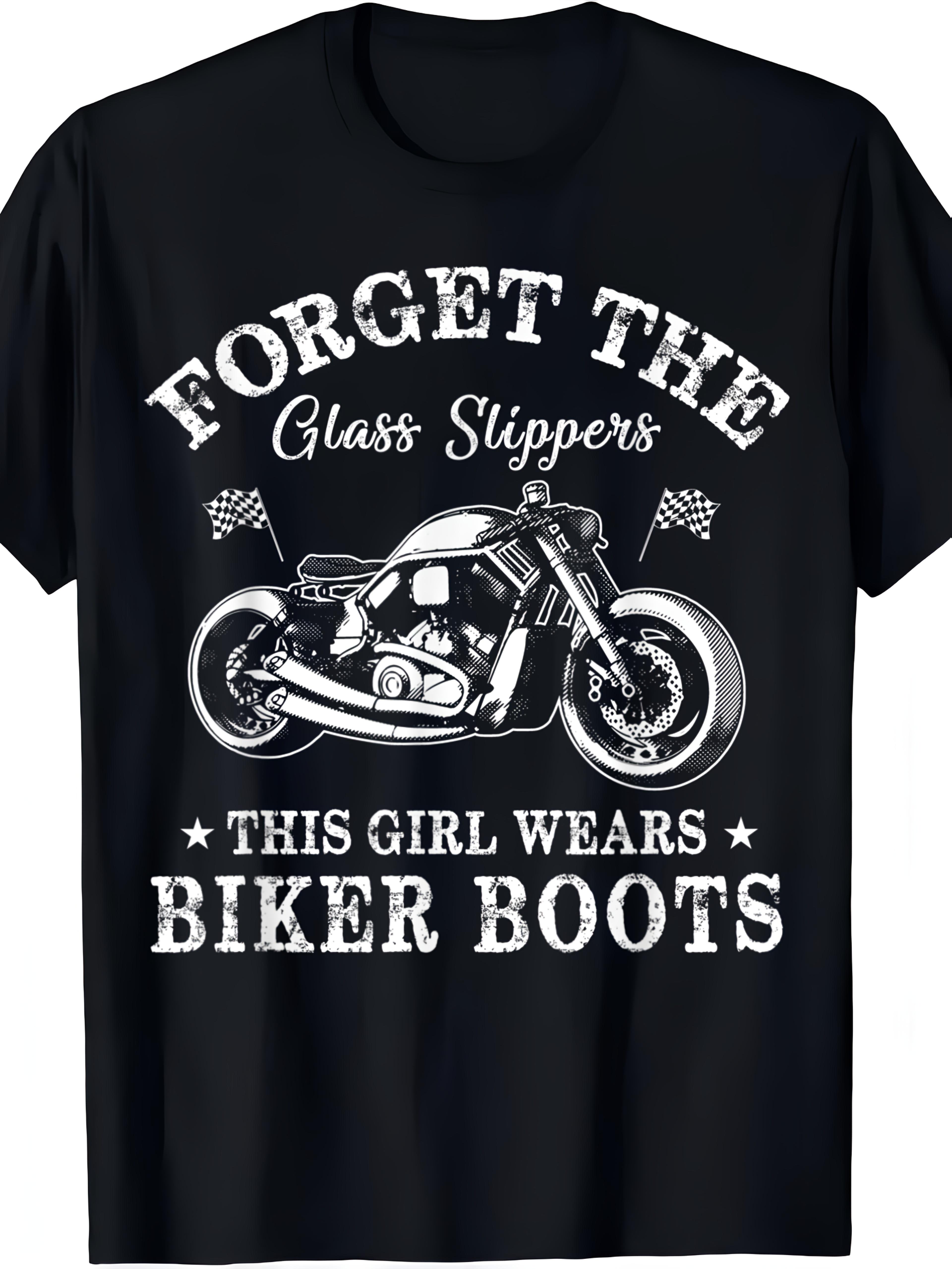 Forget the glass slippers this girl is wearing a Tshirt with motorcycle bootssoft cotton casual Oneck motorcycle pattern S