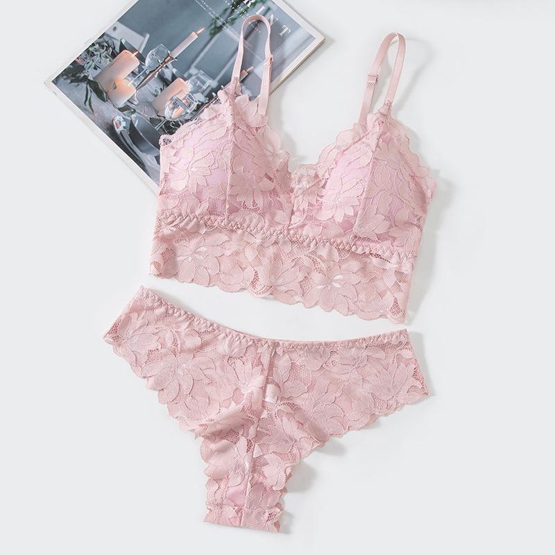 Women's Push-Up Lace Bra Set: Sexy Strappy Camisole with Wireless Design for Small Bust