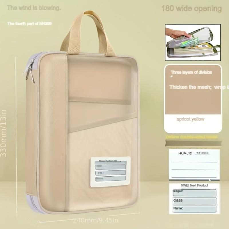 Transparent File Folder Portable Student Book Bag Homework Tutoring Document Holder, Exam Paper Learning Pouch with Shoulder Strap Organizational Tool