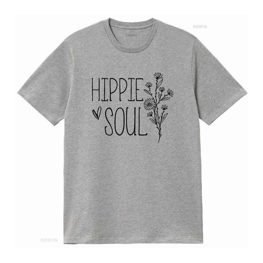 Hippie Soul Vintage Floral Flowers Free Spirited S Trendy Womens T Shirt Stylish Perfect for Summer Vintage Washed
