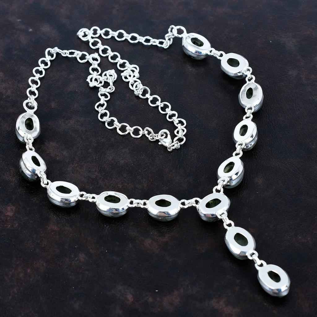 Moss prehnite gemstone necklace 925 sterling silver necklace adjustable chain necklace handmade jewelry gifts for her latest design necklace