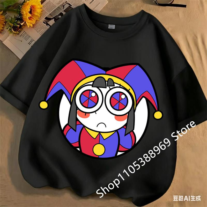 Children Short Sleeve T Shirts The Amazing Digital Circus Anime Cartoon Print Cotton Top Boys Girls Summer Casual Crew Neck Tees
