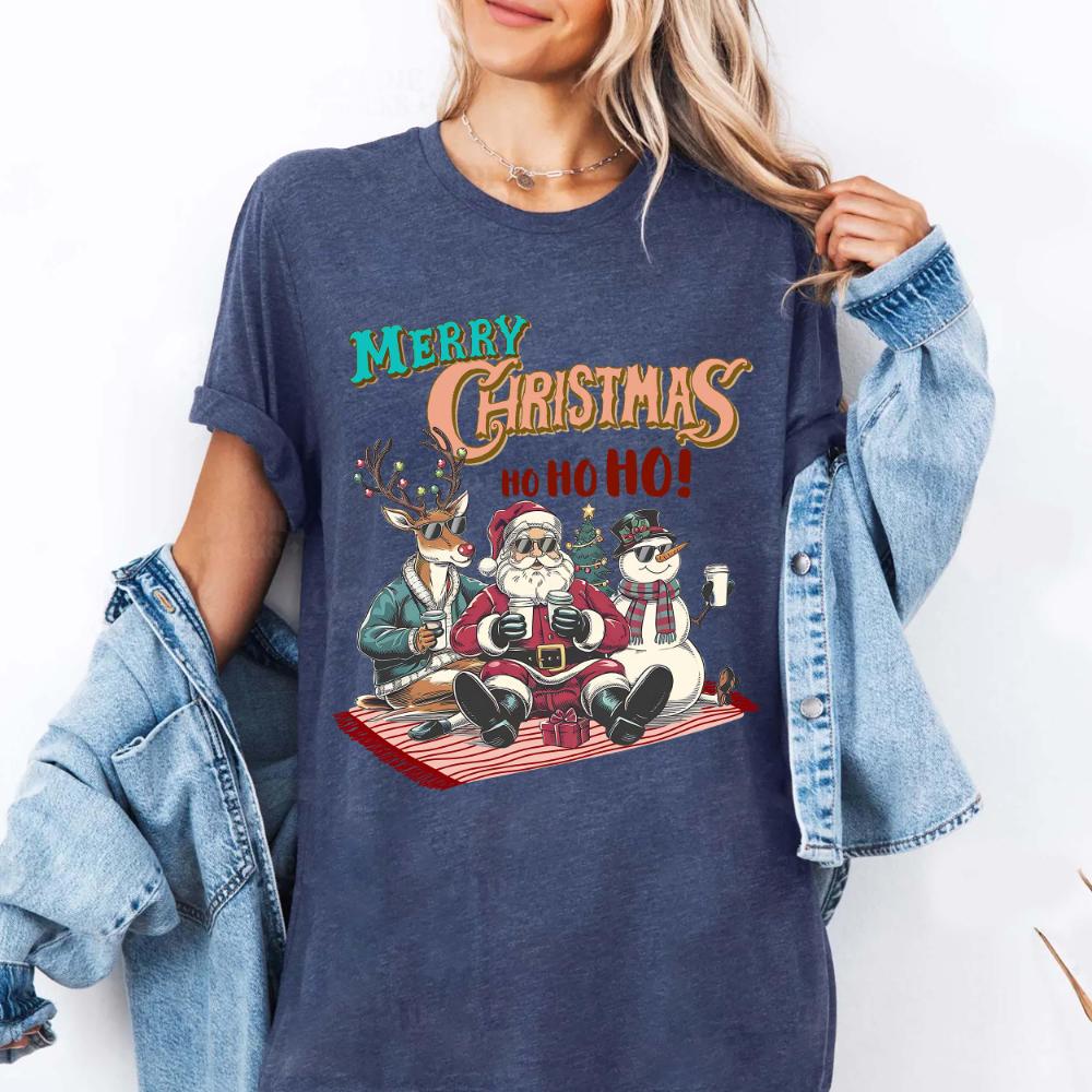 Vintage Christmas TShirt Funny Santa Reindeer SnowUnisex Graphic Comfort Colors Fan Tee Graphic TShirt Gift for Women Unisex TShirt
