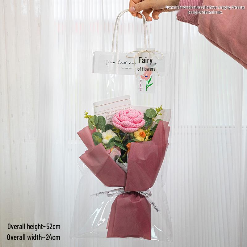 Mazzo di Rose in Lavorazione a Maglia di Lana Fatto a Mano: Regalo Fiore all'Uncinetto Conservato
