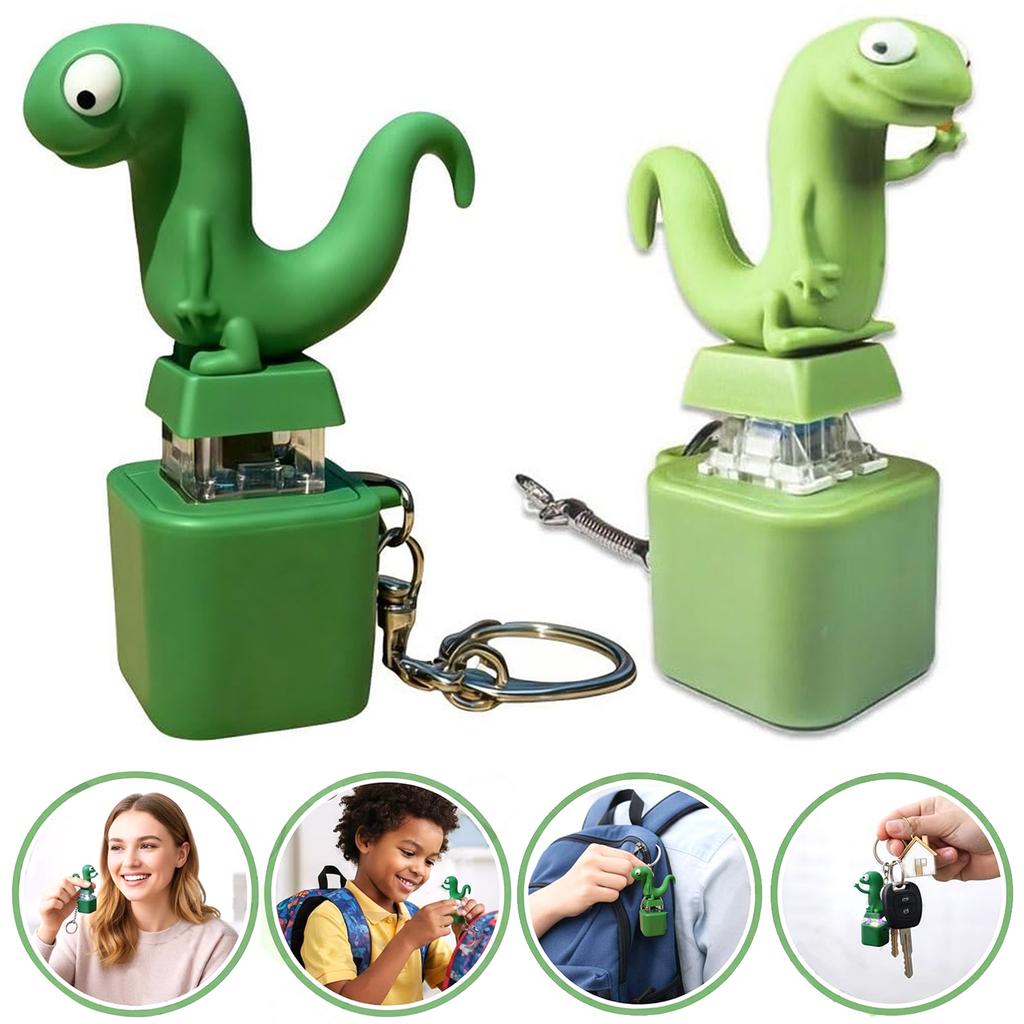 Lustiger Eidechsen-Knopf-Sound-Schlüsselanhänger Wiederaufladbarer Fidget-Clicker Klickender Knopf-Sound-Schlüsselanhänger mit LED-Licht Zur Stressbewältigung