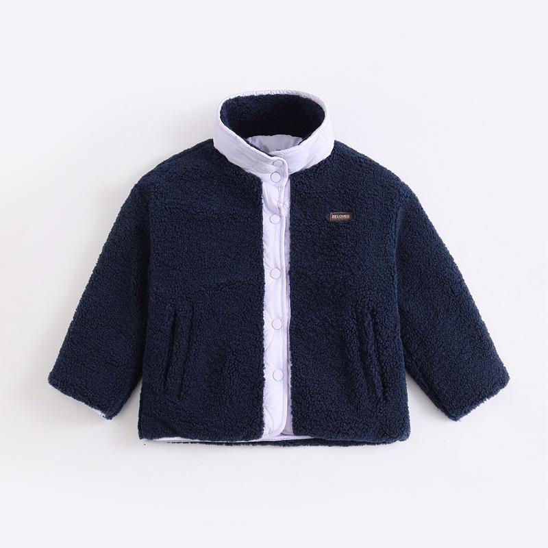 

Детская хлопковая куртка с воротником из овечьей шерсти - осенне-зимняя верхняя одежда, подкладка для мальчиков и девочек, для детей среднего и старшего возраста. 110cm темно-синий