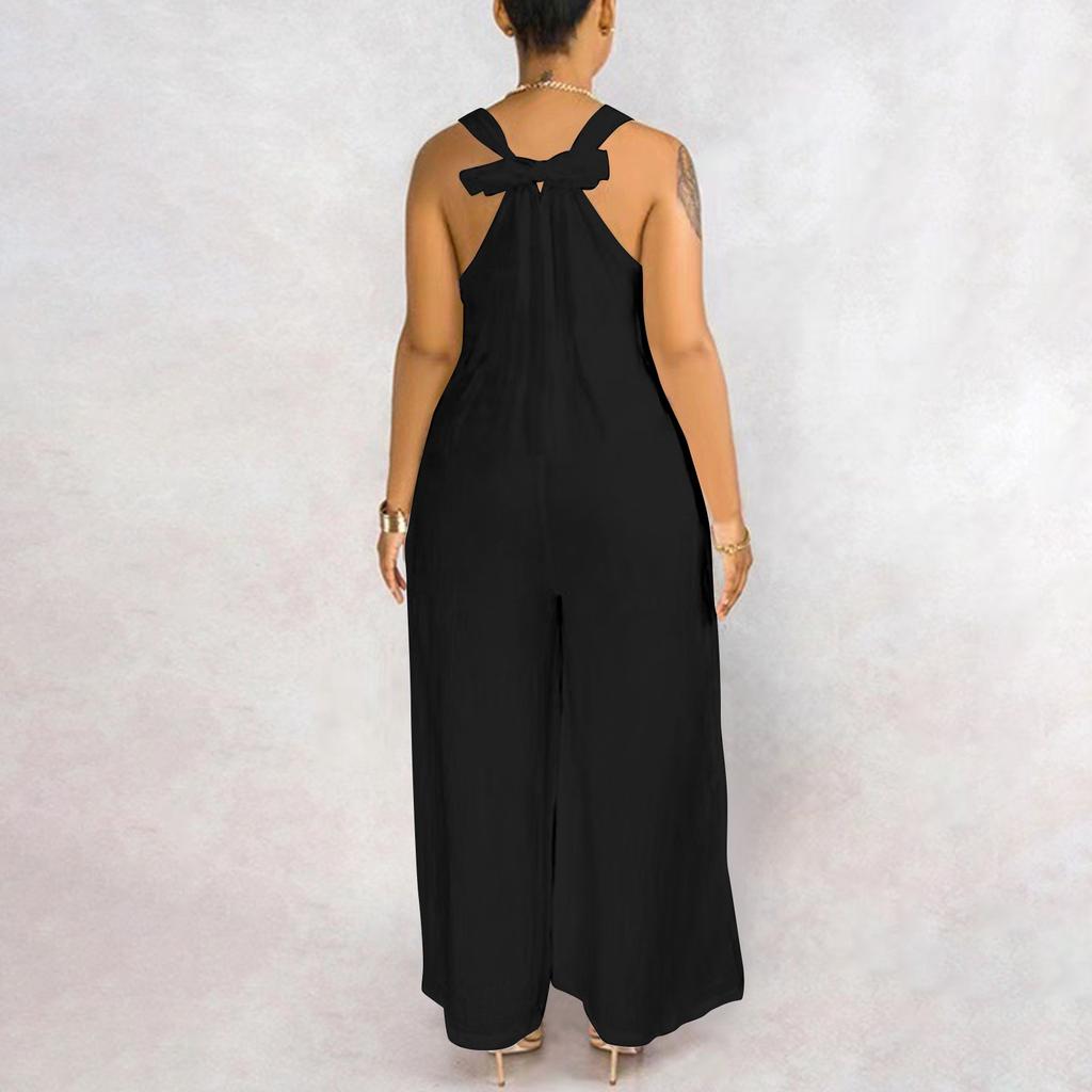 Overalls mit weitem Bein, einfarbig, lässig, ärmellos, mit Trägern und Taschen, Overall, zusammengesetzter langer Hosen-Overall für Damen