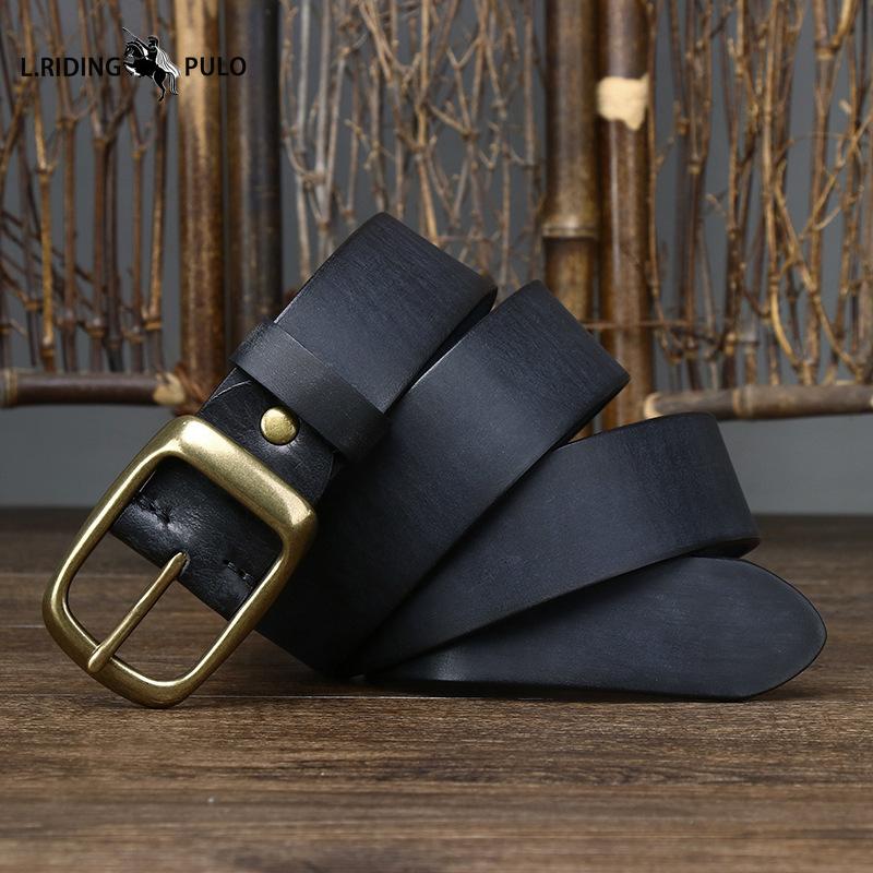 Pánský kožený opasek Retro Čistá hovězí kůže Džínový opasek Pánský Korejský styl Všechno se hodí Pravá kůže Kolíčková přezka