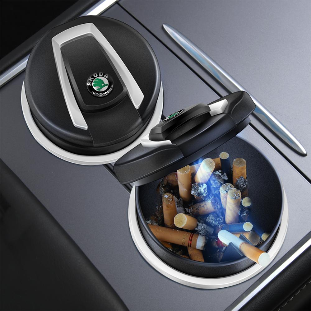RBD4 1PC LED Portable Car Ashtray Cigarette Ash Hold Cup Holder for Skoda Rapid Superb Karop Roomster Kodiaq Fabia 1 2 Octavia Citigo