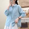 New spring and autumn pure cotton double-layer cotton yarn long-sleeved shirt women's loose and thin temperament casual literary and retro style shirt