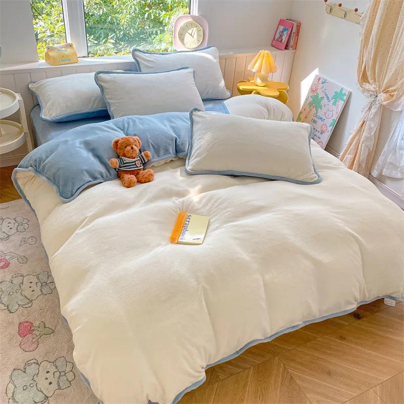 

Solid color hemming series milk fleece four-piece set, universal in all seasons, comfortable 1.5m Sheet 4pcs белый