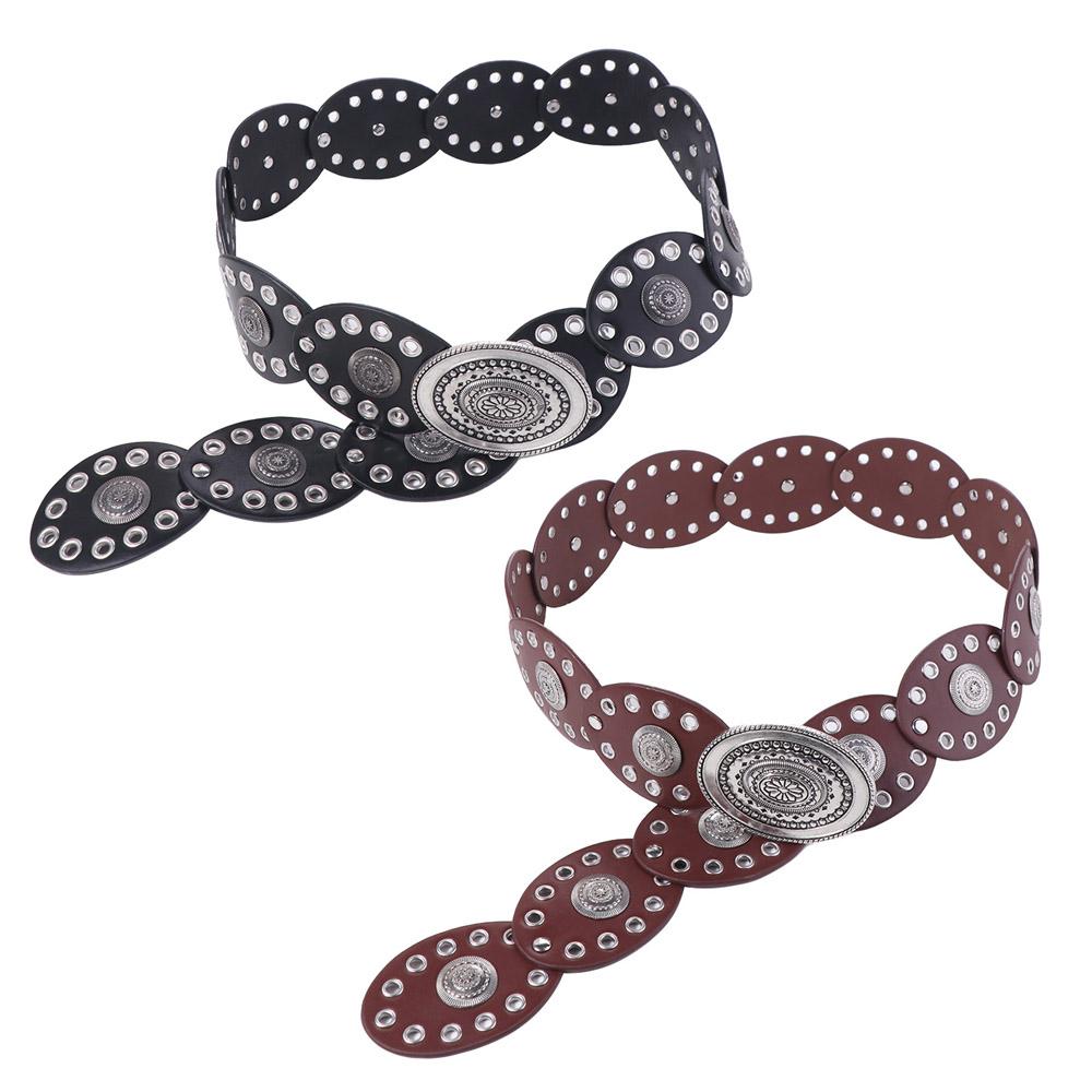 Jeans Decor Cowboy Waistband Zinc Zinc Alloy Oval PU Hollow Belt Cowgirl Buckle Belt Dress Decoration
