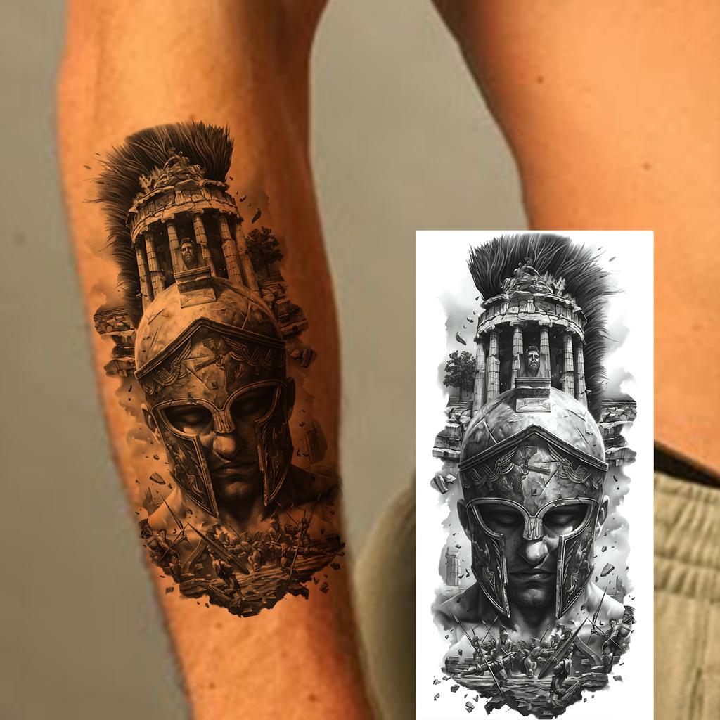 1 Blatt Krieger Spartaner Krieger Ritter Temporäre Tattoos Für Männer Erwachsene Wasserdicht Körperkunst Zeichnung Fake Tattoo Aufkleber Dekor