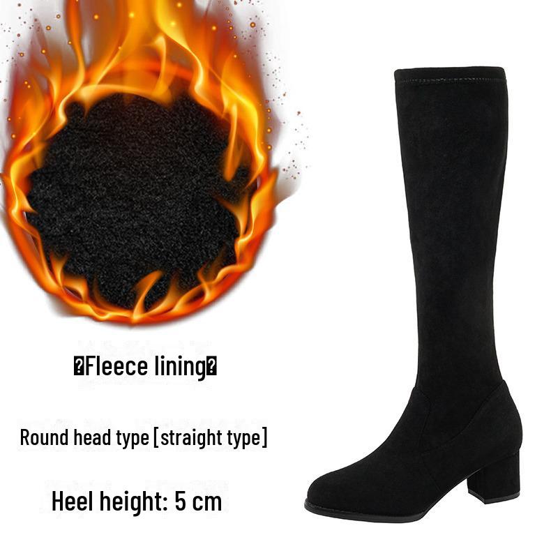 

Женские сапоги из эластичной замши длиной до колена на высоком каблуке - Осень/Зима 2024 г. Длинные сапоги с круглым носком straight velvet heel height 5 cm, size 36 чёрный