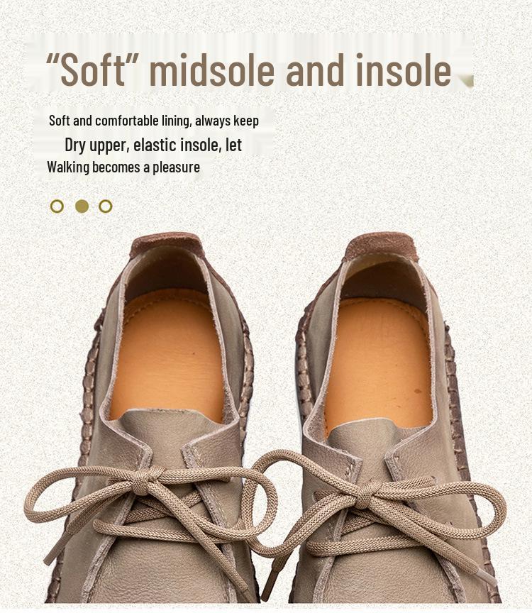 2024 Spring Women's Retro Soft Leather Casual Lace-Up Shoes