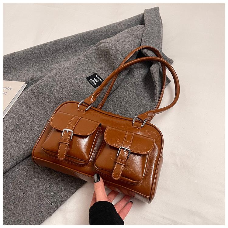Vintage Boston Oil Wax Leather Pillow Bag Women 2025 New Commuter Bowling Bag Handbag Shoulder Bag