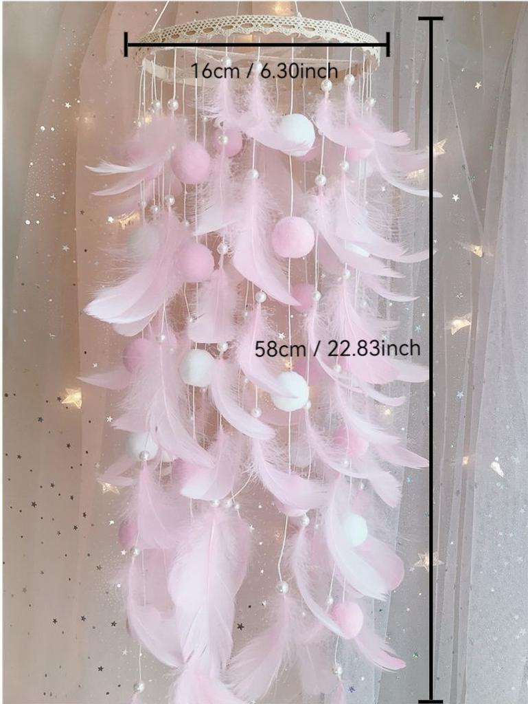 Sweet Circle Dreamcatcher - Feather & Bell Pendant for Girls Room, Playful Bedroom Accent