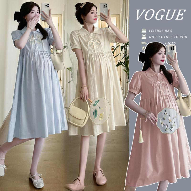 Summer Maternity Dress: Chinese Style, Loose Fit, Sweet Trendy Design 2XL