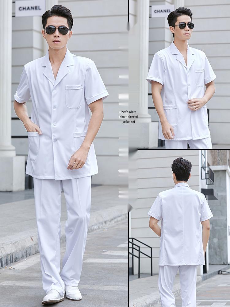 

Чоловічий білий халат з коротким рукавом, медичний робочий одяг для лікарів та стоматологів XXL