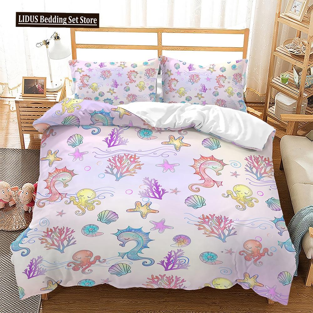 Комплект пододеяльника на тему животных Медуза Русалка Мультяшный узор Кавайный постельный комплект Кинг Твин Фулл Размер Полиэстер Пододеяльник