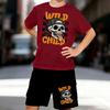 Boys 2 Piece American Street Trend Print Outfit, Short Sleeve T-Shirt and Shorts Set for Kids Age 5-14,Black and White Sporty Casual Summer Clothes