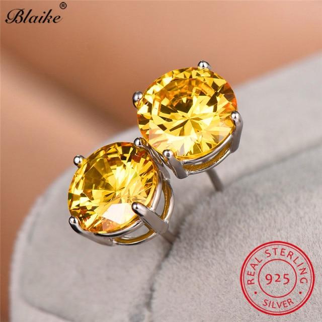 

Blaike Real S925 стерлингового серебра круглые серьги-гвоздики для женщин мужчин черный зеленый синий желтый розовый фиолетовый циркон радужные серьги