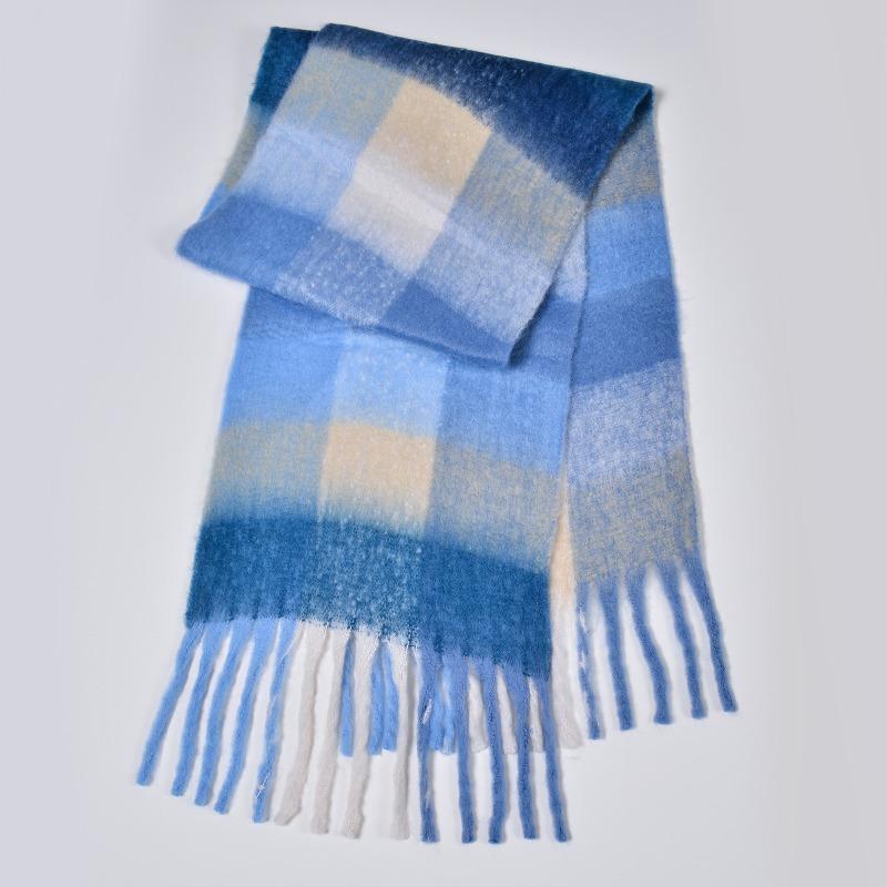 New autumn and winter rainbow plaid scarf fashion circle yarn thickened warm plaid fringed long scarf couple
