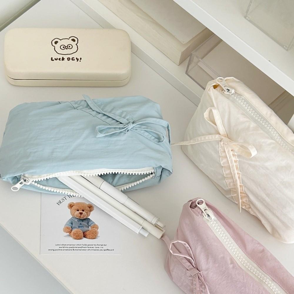 Large Capacity Stationery Storage Bag Bowknot Design Pencil Bag Cosmetic Bag Pencil Case Girls
