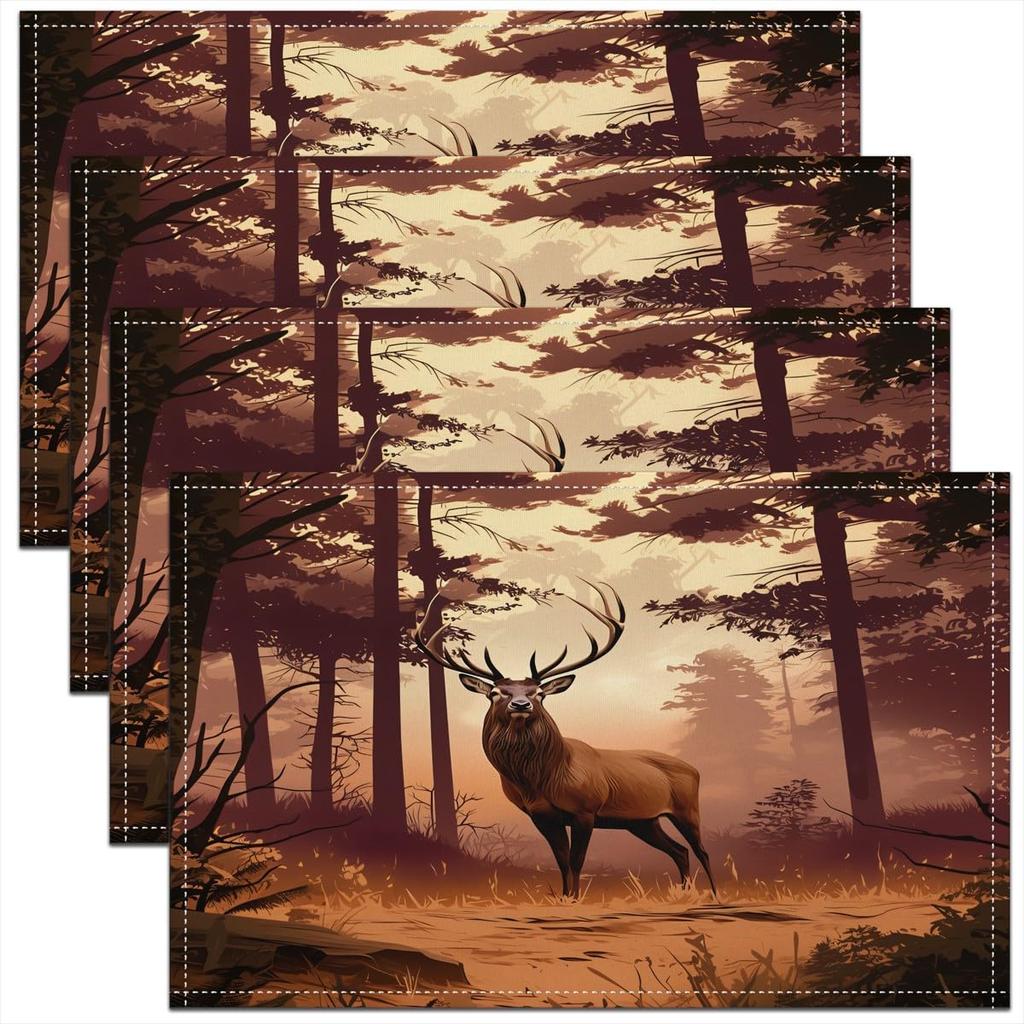 Wild Deer Placemats Set of 4 Rustic Cabin Country Lodge Table Place Mats for Kids Boys Girls Teens Adventure Placemat