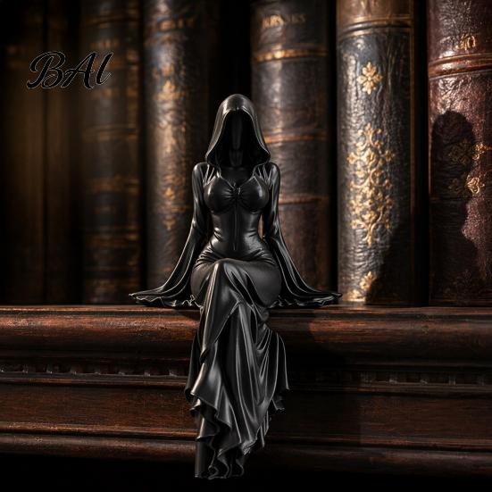 Elegant Gothic Bookshelf Decor 3D Printed Reaper Goddess Figurine, Ethereal Hooded Figure Sculpture, Dark Girl Sculpture Fantasy Statue Collectible