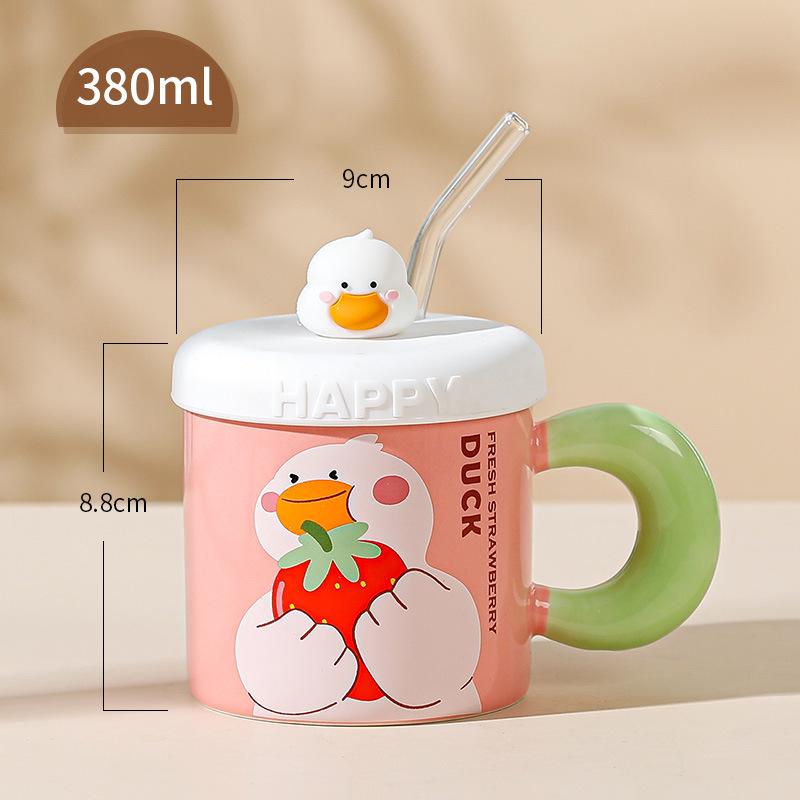 Personalized Sleek Anime Ceramic Drinking Cup Lovely Niche Mug with Lid Water Cup Straw Couple Mugs Opening Gift Durable Durable
