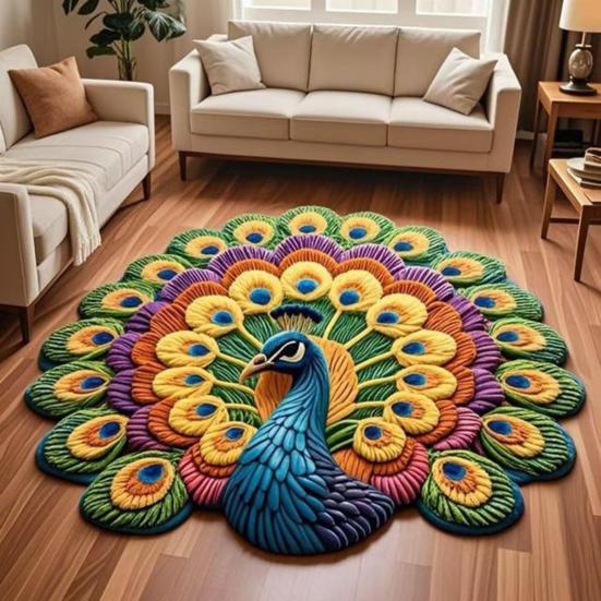 Peacock Floor Mat 3D Realistic Pattern Bathroom Mat Quick Dry Floor
