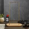 Metal Chinese Brush Pen Holder with Wooden Base Brass Calligraphy Rest Ink Hanger 8 Needles Writing Brush Holder