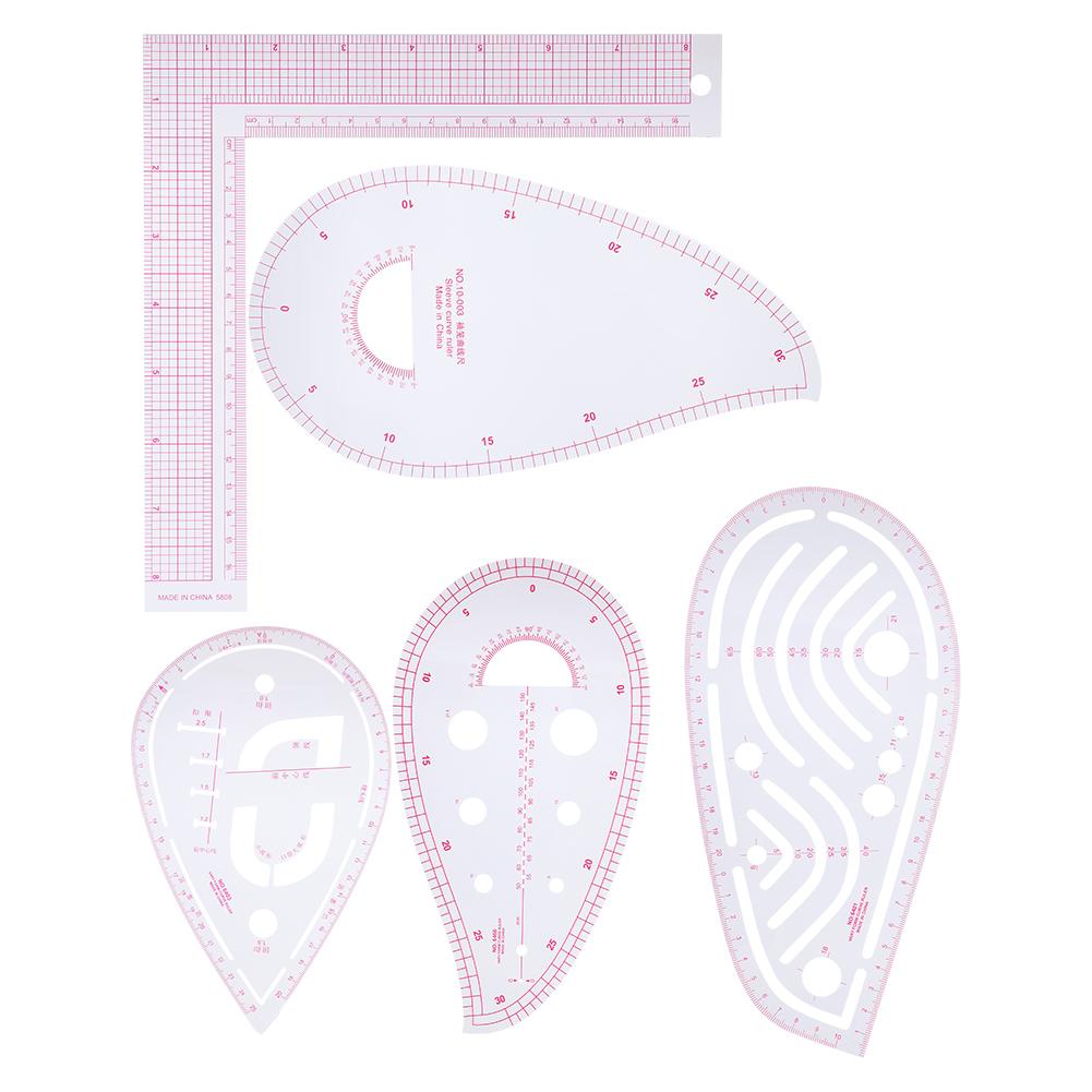 5Pcs Curve Ruler Set MultiFunction Builtin Scale LShaped Clothing Designed Measuring