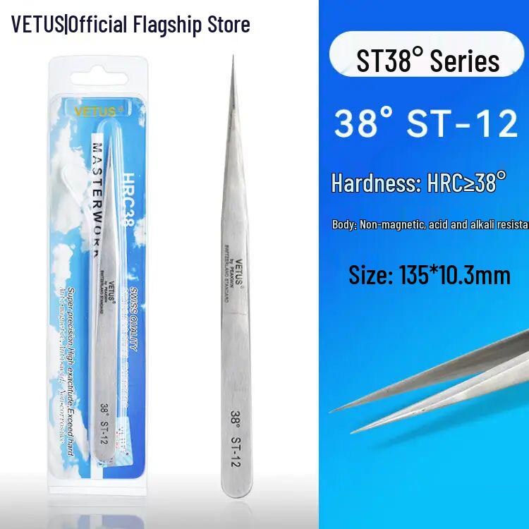 VETUS ST Gold Label Precision Stainless Steel Tweezers for Hair Removal, Eyelash Extensions & Nail Art