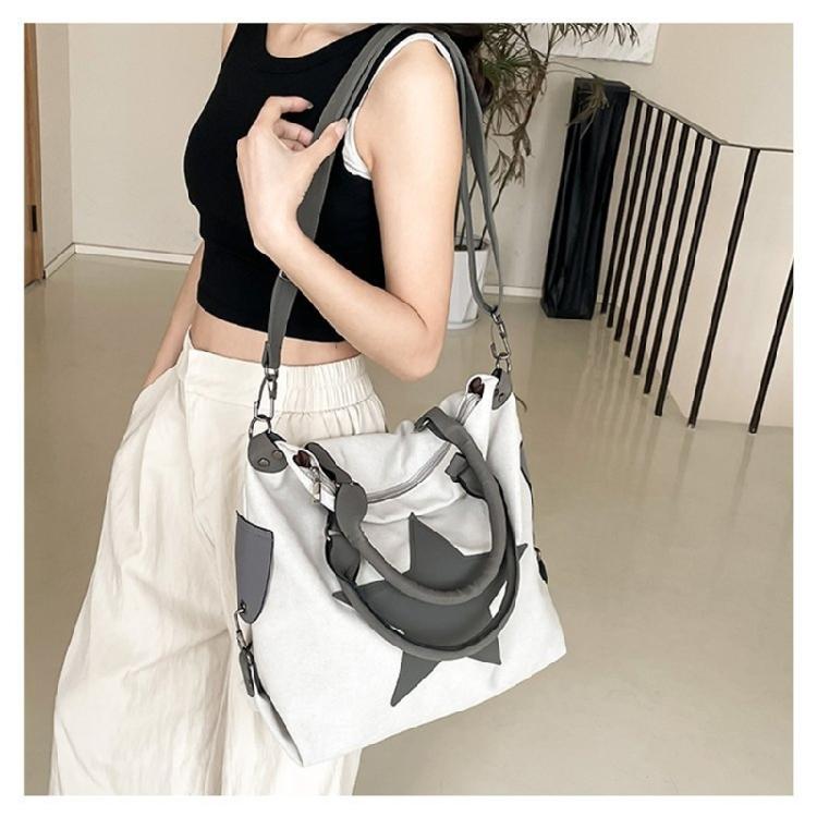 Damen Canvas Umhängetasche Ästhetische Stern Crossbody Tasche Handtasche mit großem Fassungsvermögen