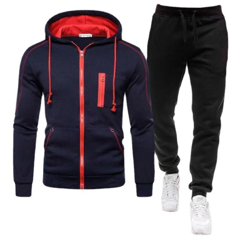 Mens Hooded Sweatshirt Set Casual Two-Piece Outfit Loose Fit Fleece-Lined Winter Sportswear