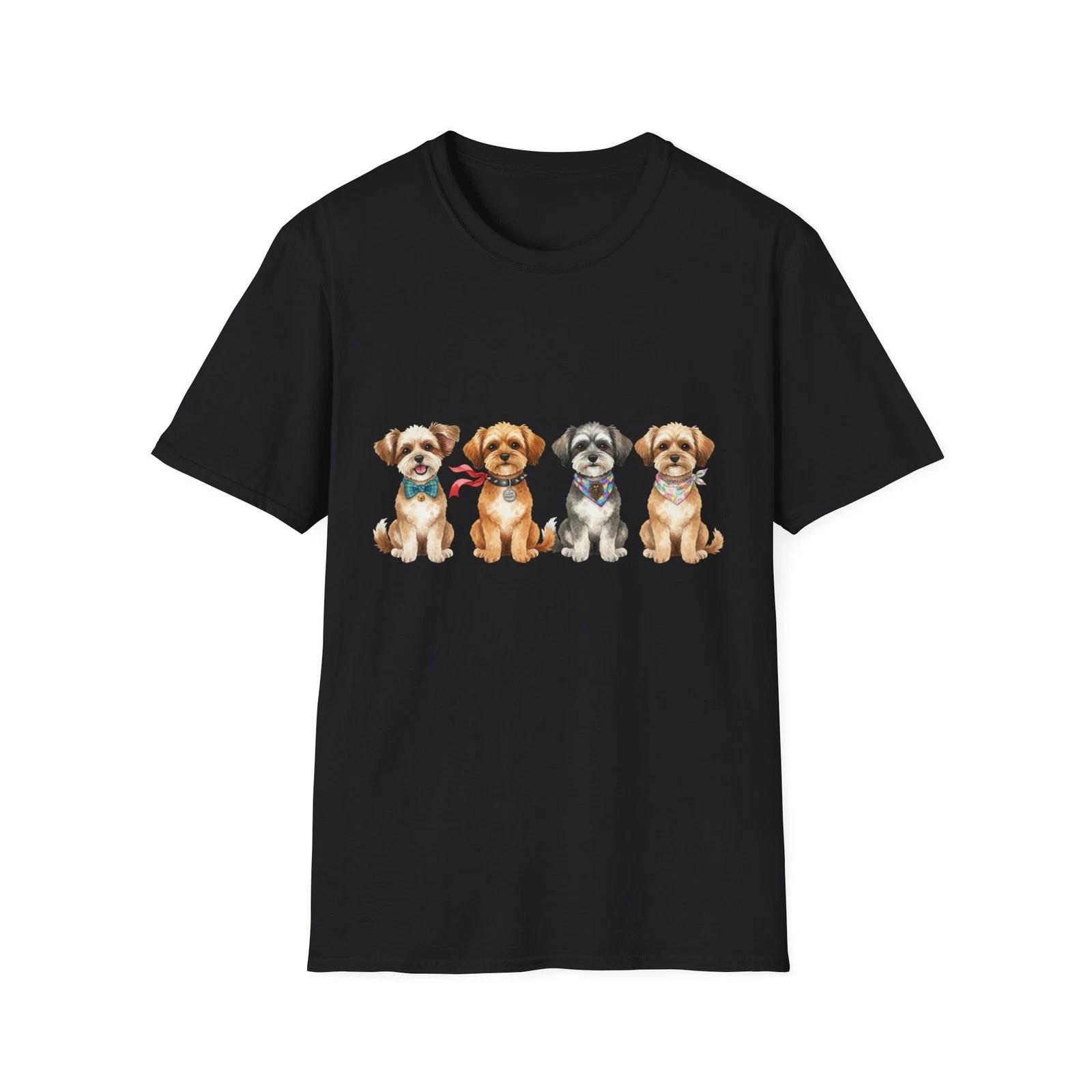Dog Watercolor Portrait Cute Animal Black Graphic Tee T-Shirt XL