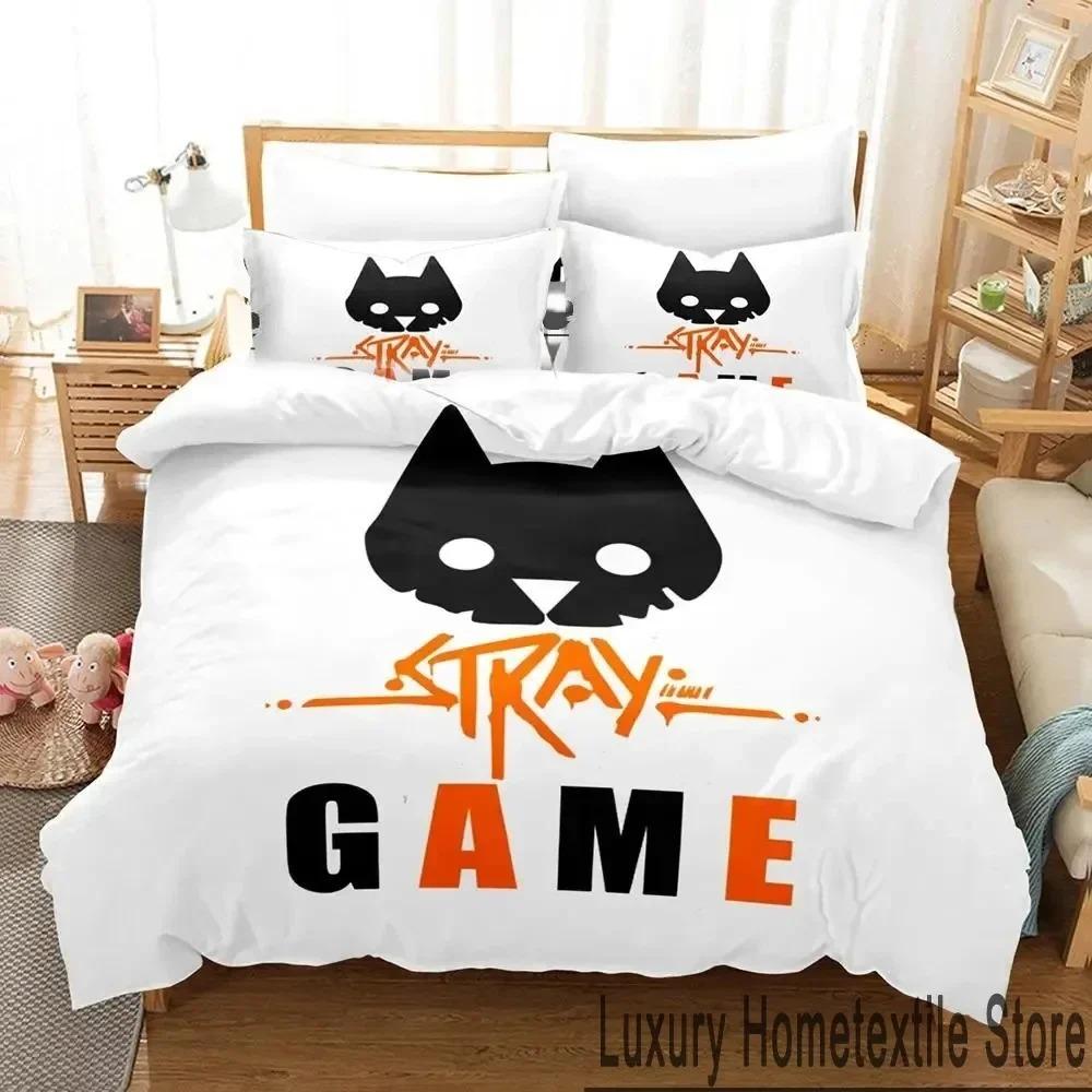 Stray Game Kat en Momo Beddengoed Set Dekbedovertrek Bedset Dekbedovertrek Kussensloop Dekbed Koningin Maat Jongens Volwassen Beddengoed Set AU Single 140x210cm