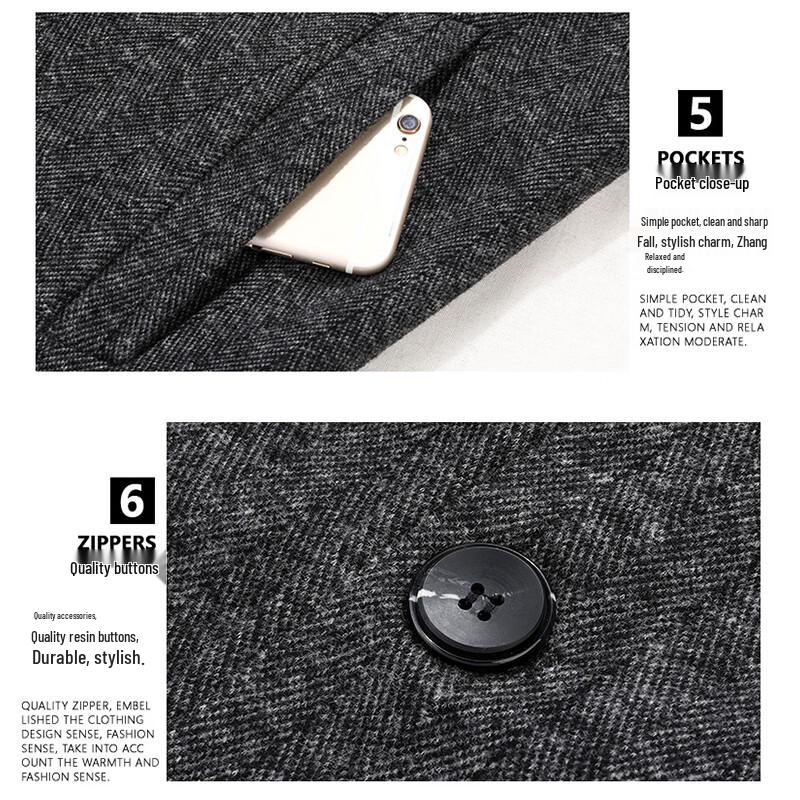 ROMON Men's Mid-Length Business Wool Blend Coat
