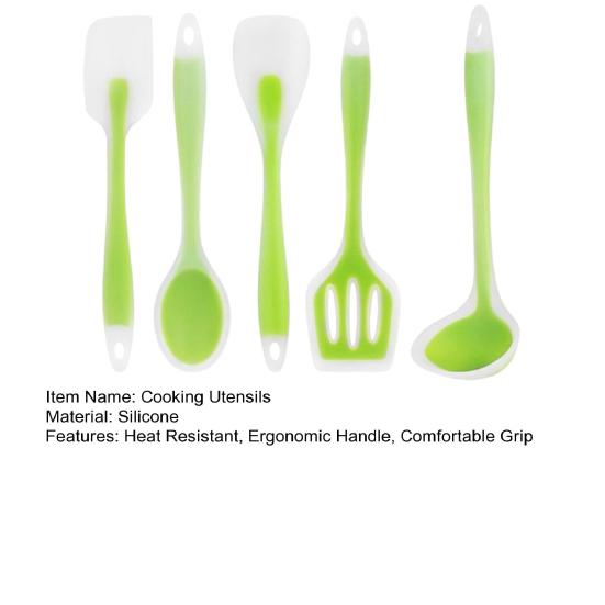5 Pcs Silicone Cooking Utensils Set Heat Resistant Spatula Turner Slotted Spoons with Ergonomic Handle for Nonstick Cookware