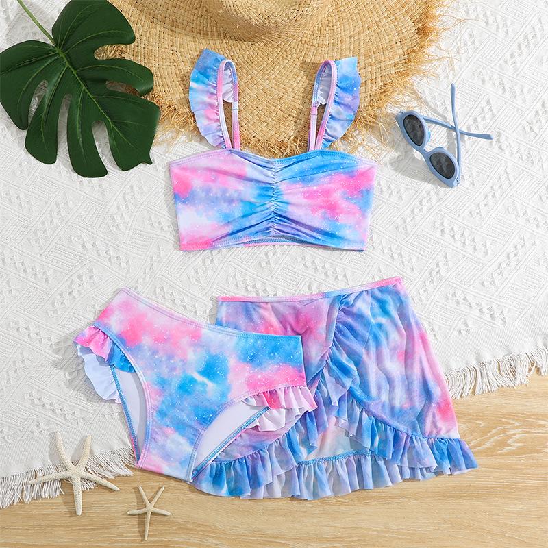 

2025 New Floral Girls Three-Piece Bikini Swimsuit Set 6 Years цветочные печати