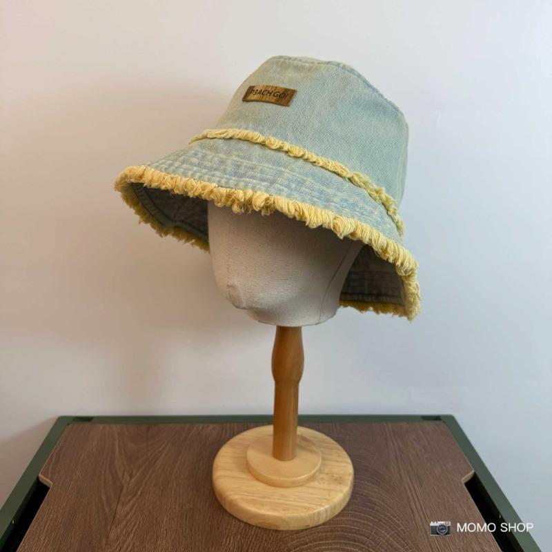 Japanese Retro Raw Edge Washed Denim Bucket Hat Spring And Summer Outdoor Travel Sun Protection Large Brim Foldable Sun Cap