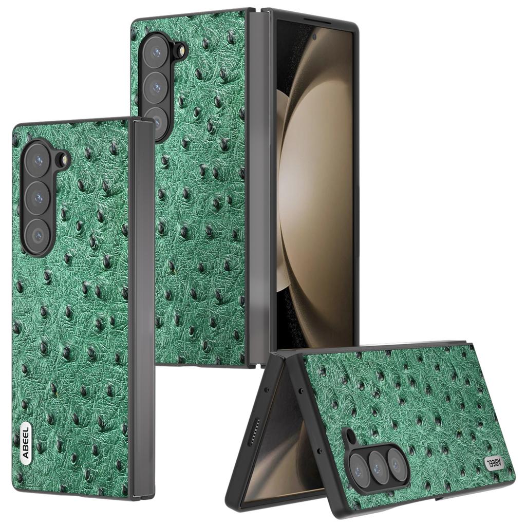 For Samsung Galaxy Z Fold6 5G Case Genuine Cow Leather+PC Cover Ostrich Texture