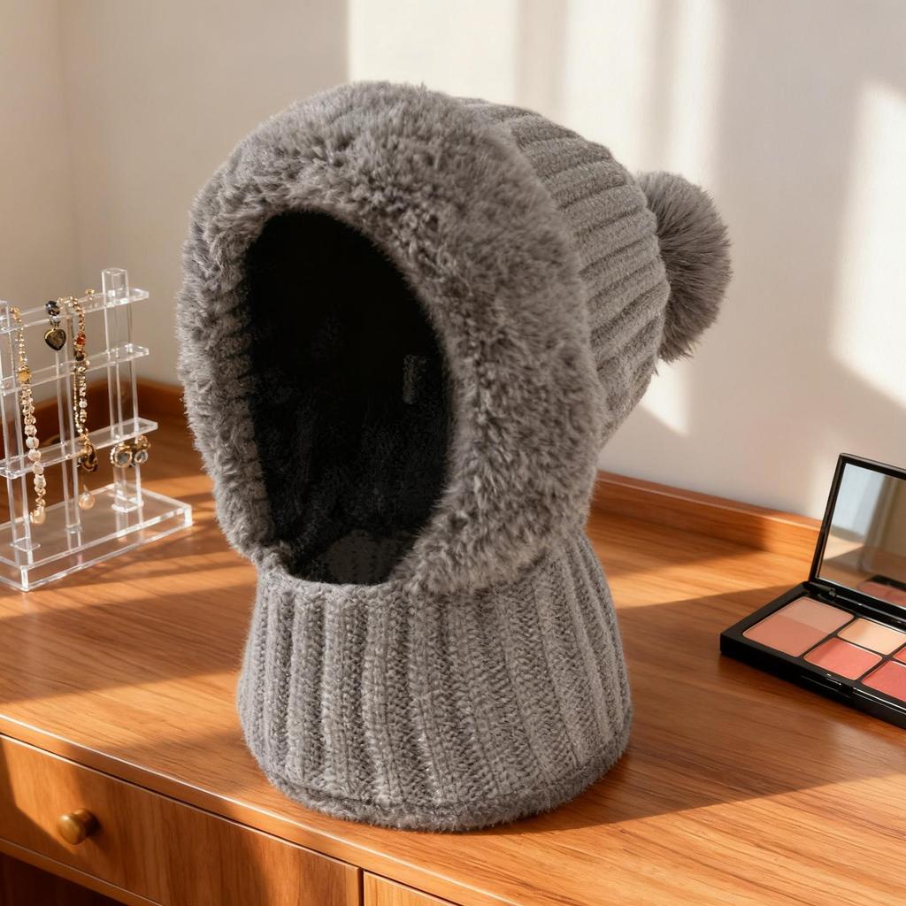 Winter Thermal Hat Soft Beanie with Neck Gaiter Polar Fleece Lining Knit Warm Hat with Ear Flaps for Cold Weather Autumn Hiking