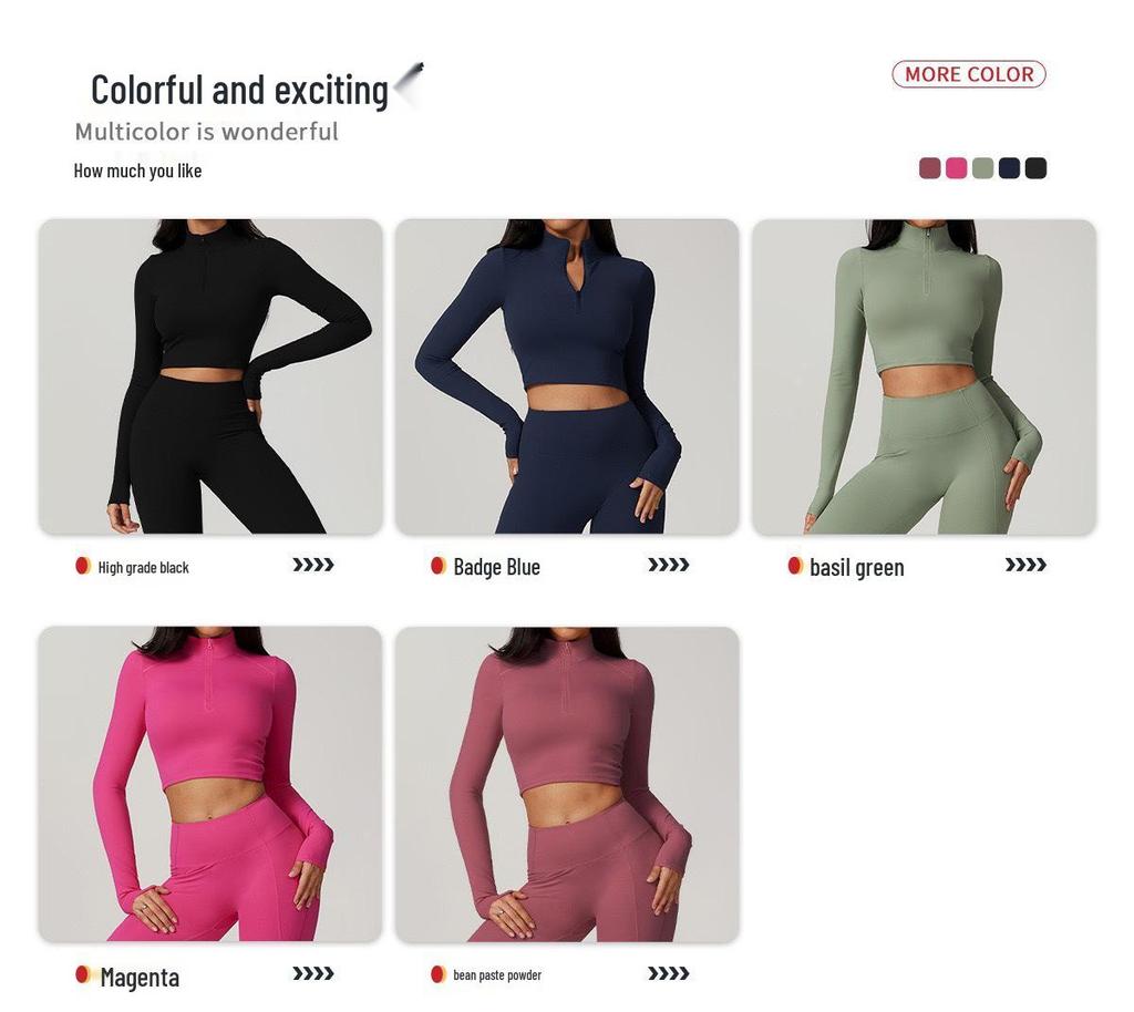 Damen High-Intensity Schnelltrocknender Yoga-Anzug: Oberteil mit Reißverschluss und langen Ärmeln & Laufrock