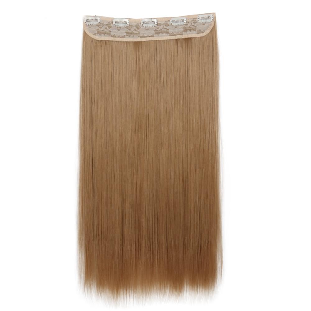 MERISIHAIR 5 Clips In Hair Extension Synthetic Long Straight Hairpiece Haistyle High Temperature Fibert Golden Brown Black