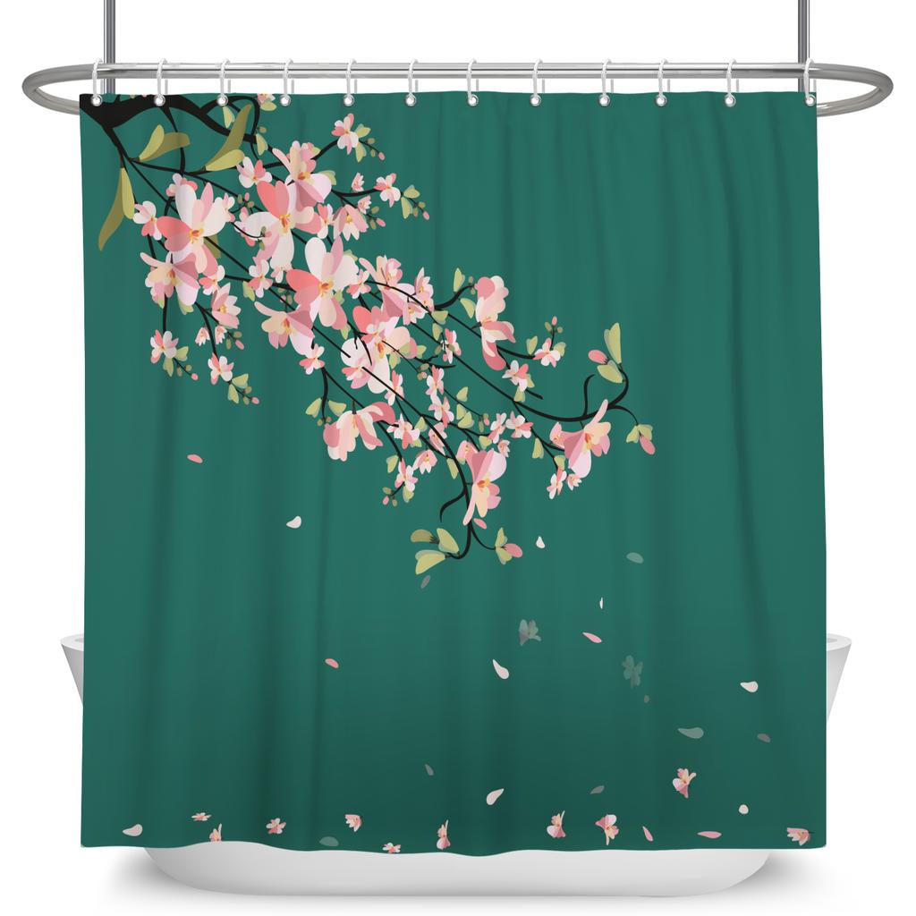 Chinese Style Plum Blossom Shower Curtain with Hooks Waterproof Polyester Bathroom Curtain Ink Painting for Home Decor 180x180cm