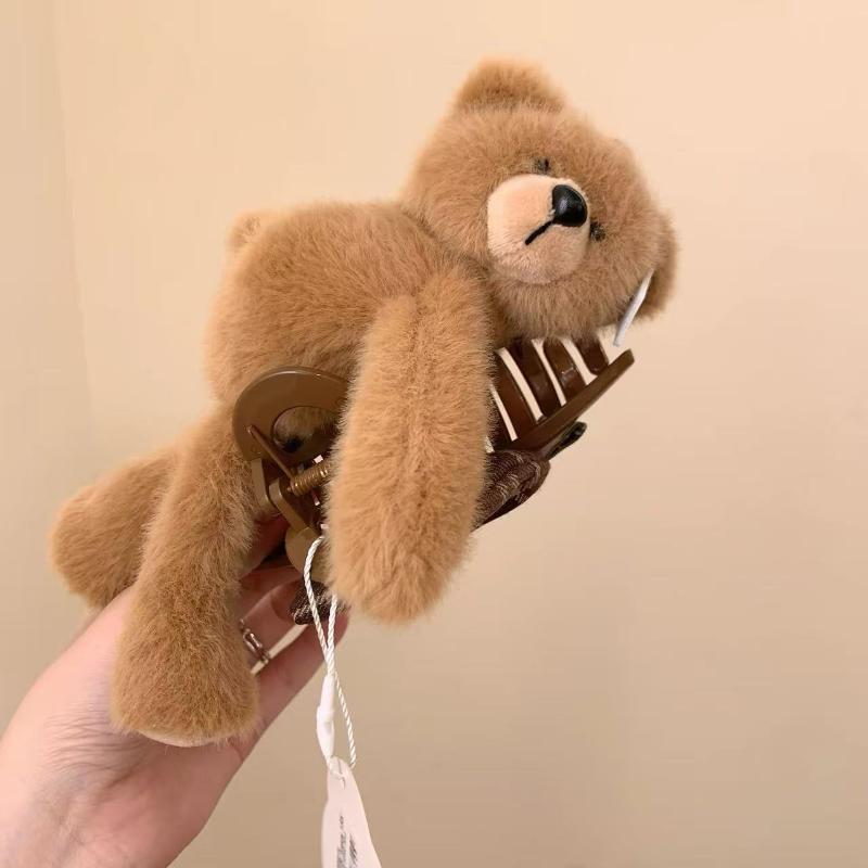 Cute Bear Plush Hair Clip Cartoon Headband Fashionable Elegant Versatile Hair Accessory Sweet Sle Universal Fit Hair Accessories